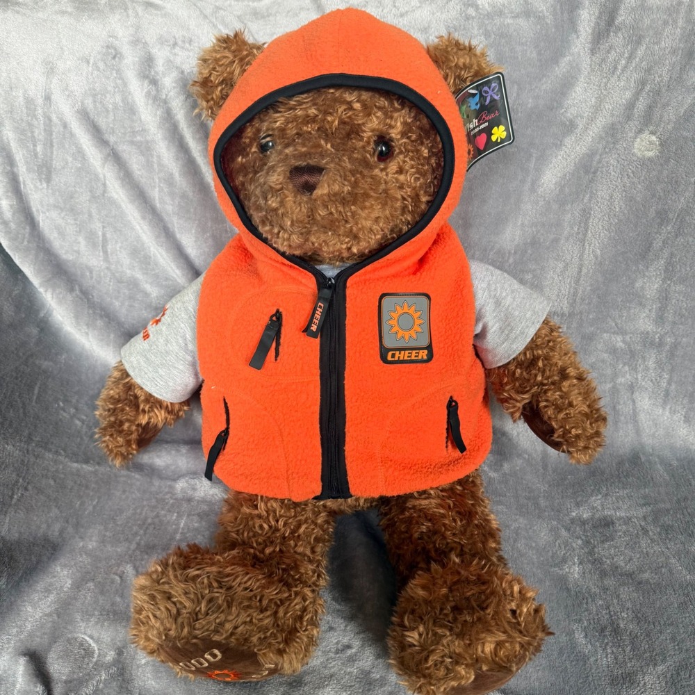 Gund Wish Bear Cheer 2000 Limited Edition Plush Brown Teddy Bear Orange Vest 21"